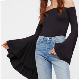 Off the shoulder black bell sleeve top